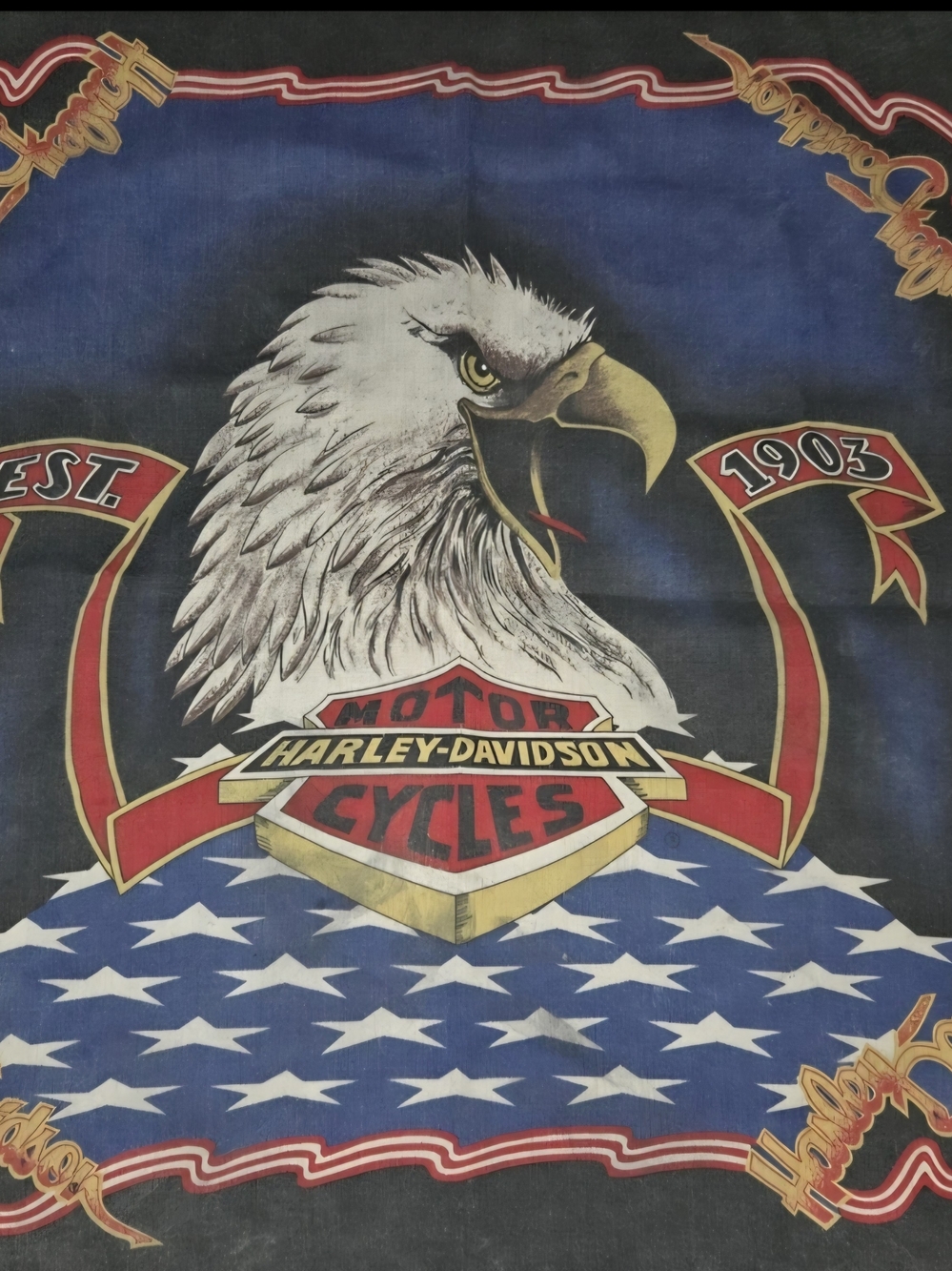 Vintage Harley Davidson Eagle Flag Bandana 50/50 USA Made 1903 Biker Neck Scarf